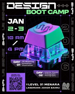 🚀 Start your 2026 with creativity!

Join Shift+ Design Camp — 2 days to turn ideas into real designs.

🎨 Illustration
🧊 3D Design / Printing
🎞️ Motion Graphics
📸 Photography
🎥 Videography
🏠 Interior Visualisation

🎯 想做出“有感觉”的设计？
来 Shift+ Design Camp！
早鸟价限时开放 🔥
两天让你从灵感 → 实战 → 出片 💥
插画、3D、摄影、影像剪辑、放空间视觉设计全都玩到！

🔥 Early Bird now open!
Day Pass RM60 / pax (UP RM80 / pax)
2-Day Ticket RM100 / pax (UP RM150 / pax)

🗓️ 2-3 January 2026
📍Menara Landmark, Level 31
👉 立即抢位 | 名额有限
👉 https://wa.link/zvdmza